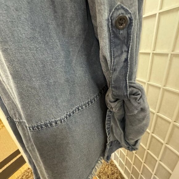 Heart velvet blouse, women,Jeans,size M,blue,Tencel,long sleeves,pockets, button - Picture 6 of 13